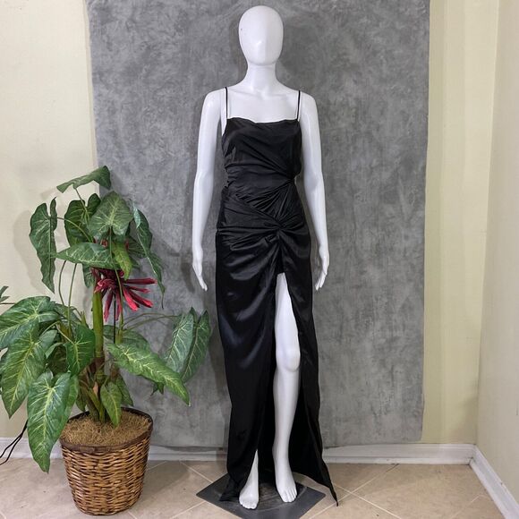 Lucy In The Sky Formal Prom Gala maxi dress M Black corset back slit knotted - Picture 1 of 8